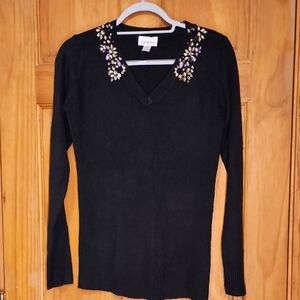 3/$20 Jaclyn Smith Black Long Sleeve Top with Embellished Shoulders